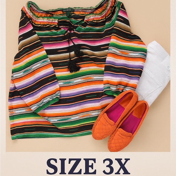 Lauren Ralph Lauren Peasant Blouse | Multicolor Stripe | Size 3X - Picture 2 of 4